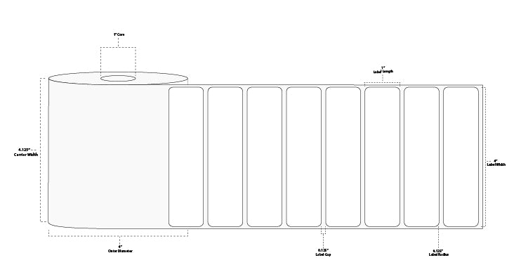 4" x 1" Floodcoated Direct Thermal Paper Label; Perforated; 1" Core; 4" OD; 12 Rolls/carton (1,375 Labels/roll) - 345 Green
