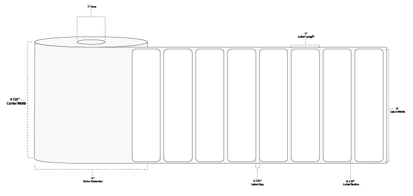 4" x 1" Floodcoated Direct Thermal Paper Label; Perforated; 1" Core; 4" OD; 12 Rolls/carton (1,375 Labels/roll) - Pantone Yellow