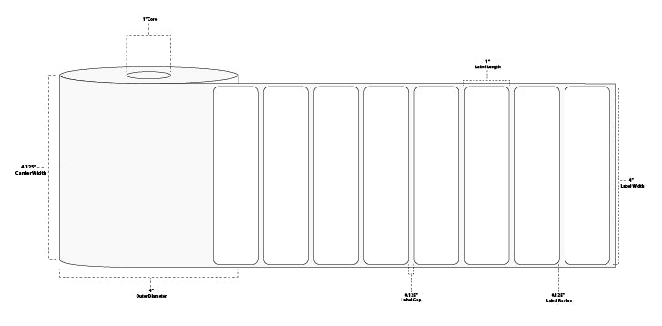 4" x 1" Premium Direct Thermal Paper Label; Perforated; 1" Core; 4" OD; 12 Rolls/carton (1,375 Labels/roll)