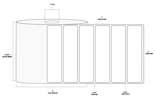 4" x 1" Premium Direct Thermal Paper Label; Perforated; 1" Core; 5" OD; 12 Rolls/carton (2,500 Labels/roll)