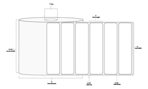 4" x 1" Premium Direct Thermal Paper Label; Perforated; 1" Core; 5" OD; 6 Rolls/carton (2,340 Labels/roll)