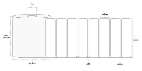 4" x 1" Premium Thermal Transfer Paper Label; Perforated; 1" Core; 4" OD; 12 Rolls/carton (1,375 Labels/roll) - Removable Adhesive