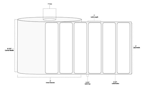 4" x 1" Premium Thermal Transfer Paper Label; Perforated; 1" Core; 5" OD; 12 Rolls/carton (2,500 Labels/roll)