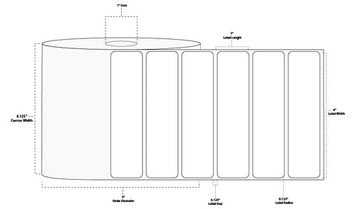 4" x 1" Premium Thermal Transfer Paper Label; Perforated; 1" Core; 5" OD; 4 Rolls/carton (2,260 Labels/roll)