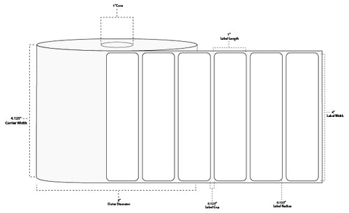 4" x 1" Standard Direct Thermal Paper Label; Perforated; 1" Core; 5" OD; 4 Rolls/carton (2,300 Labels/roll)