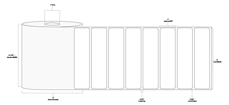 4" x 1" Standard Thermal Transfer Paper Label; Perforated; 1" Core; 4" OD; 4 Rolls/carton (1,310 Labels/roll)