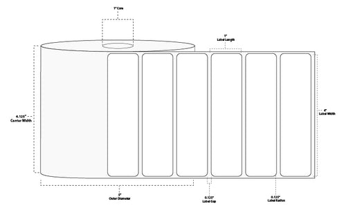 4" x 1" Standard Thermal Transfer Paper Label; Perforated; 1" Core; 5" OD; 4 Rolls/carton (2,300 Labels/roll)