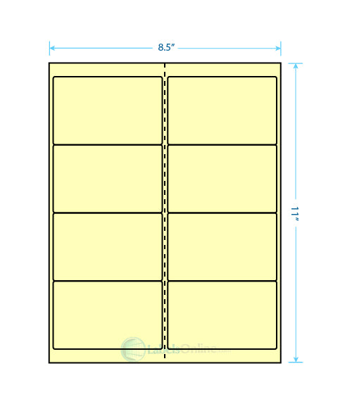 4" x 2.5" sheet labels, 8 per sheet, pastel yellow