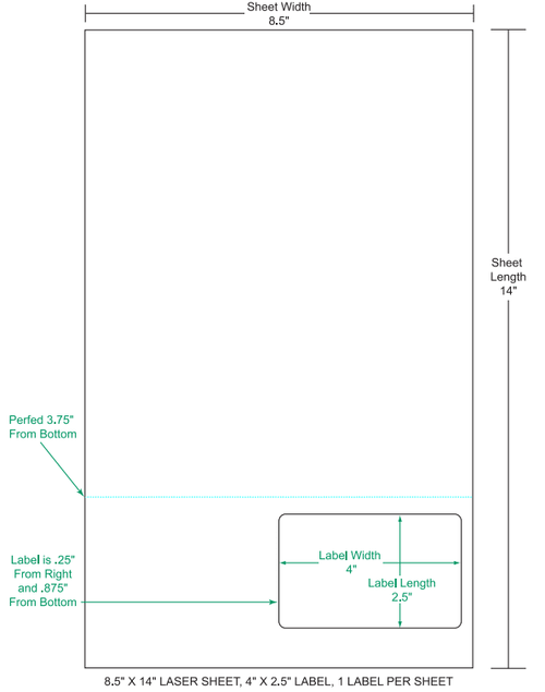 4" x 2.5" Integrated Labels; 1 up (1,500 sheets/case) - 8.5" x 14" sheet size