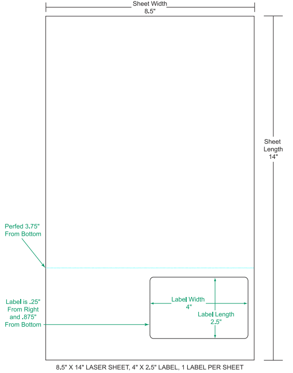 4" x 2.5" Integrated Labels; 1 up (1,500 sheets/case) - 8.5" x 14" sheet size