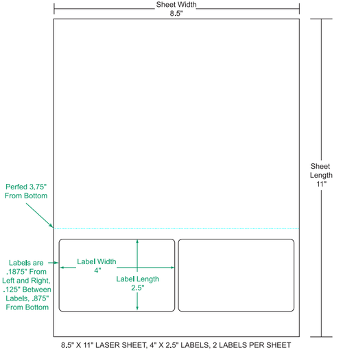 4" x 2.5" Integrated Labels; 2 up (1,500 sheets/case)