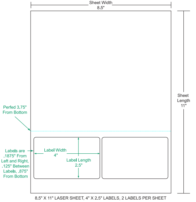 4" x 2.5" Integrated Labels; 2 up (1,500 sheets/case)