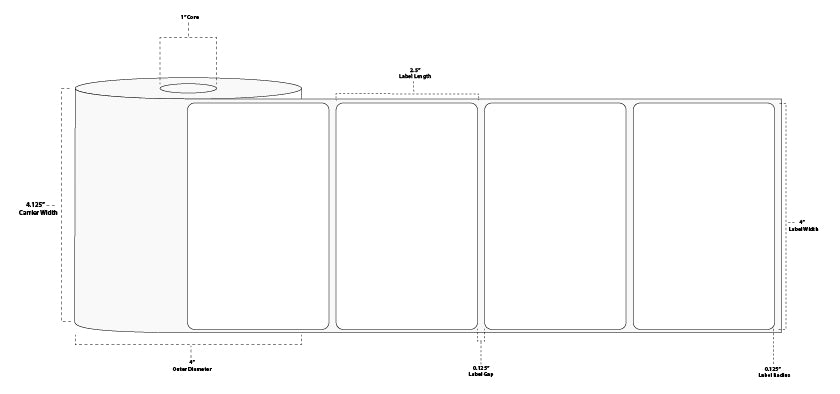 4" x 2.5" Premium Direct Thermal Paper Label; Perforated; 1" Core; 4" OD; 12 Rolls/carton (575 Labels/roll)