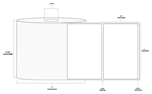 4" x 2.5" Premium Direct Thermal Paper Label; Perforated; 1" Core; 5" OD; 6 Rolls/carton (1,000 Labels/roll)