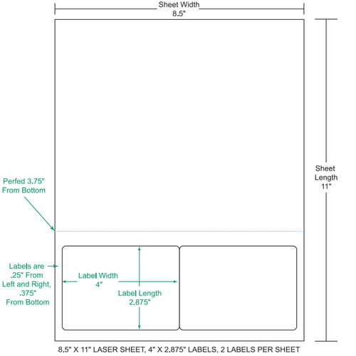 4" x 2.875" Integrated Labels; 2 up (1,500 sheets/case)