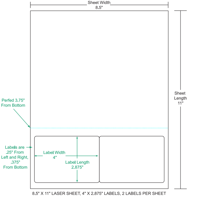 4" x 2.875" Integrated Labels; 2 up (1,500 sheets/case)