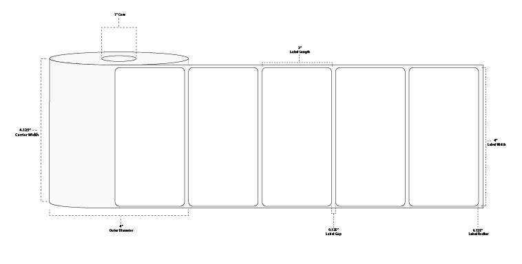 4" x 2" Floodcoated Direct Thermal Paper Label; Perforated; 1" Core; 4" OD; 12 Rolls/carton (735 Labels/roll) - 032 Red