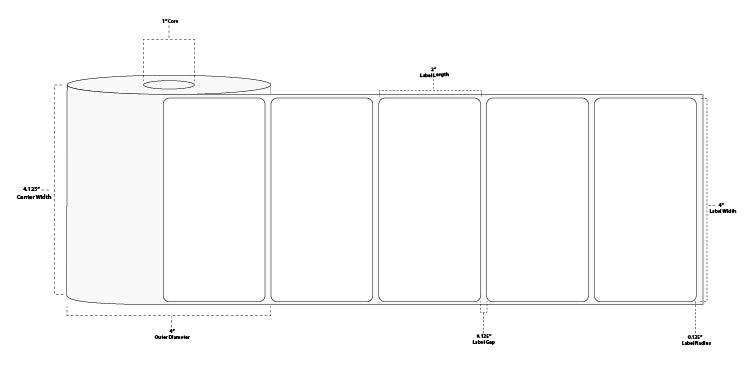 4" x 2" Floodcoated Direct Thermal Paper Label; Perforated; 1" Core; 4" OD; 12 Rolls/carton (735 Labels/roll) - 292 Blue
