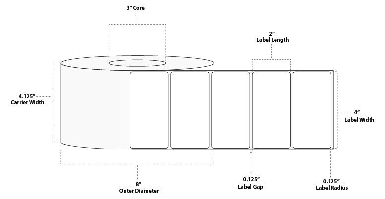 4" x 2" Floodcoated Thermal Transfer Paper Label; Perforated; 3" Core; 8" OD; 4 Rolls/carton (2,900 Labels/roll) - Orange PMS 021