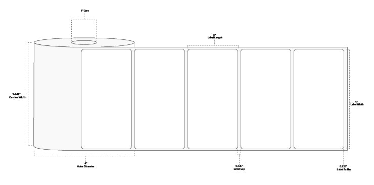 4" x 2" Premium Direct Thermal Paper Label; Perforated; 1" Core; 4" OD; 12 Rolls/carton (1,180 Labels/roll)