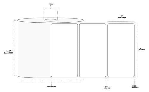 4" x 2" Premium Direct Thermal Paper Label; Perforated; 1" Core; 5" OD; 12 Rolls/carton (1,320 Labels/roll)