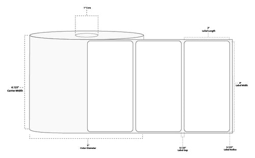 4" x 2" Premium Direct Thermal Paper Label; Perforated; 1" Core; 5" OD; 6 Rolls/carton (1,240 Labels/roll)
