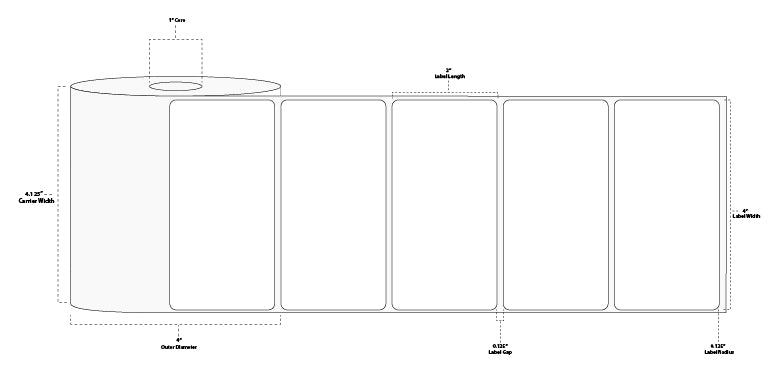 4" x 2" Premium Thermal Transfer Paper Label; Perforated; 1" Core; 4" OD; 12 Rolls/carton (735 Labels/roll)