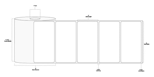 4" x 2" Premium Thermal Transfer Paper Label; Perforated; 1" Core; 4" OD; 12 Rolls/carton (735 Labels/roll) - Removable Adhesive