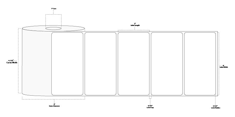 4" x 2" Premium Thermal Transfer Paper Label; Perforated; 1" Core; 4" OD; 12 Rolls/carton (735 Labels/roll) - Removable Adhesive