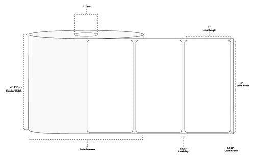 4" x 2" Premium Thermal Transfer Paper Label; Perforated; 1" Core; 5" OD; 12 Rolls/carton (1,320 Labels/roll)