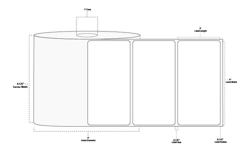 4" x 2" Premium Thermal Transfer Paper Label; Perforated; 1" Core; 5" OD; 8 Rolls/carton (1,300 Labels/roll)