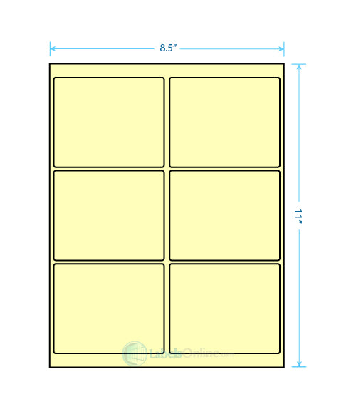 4" x 3.33" barcode labels, 6 per sheet, pastel yellow