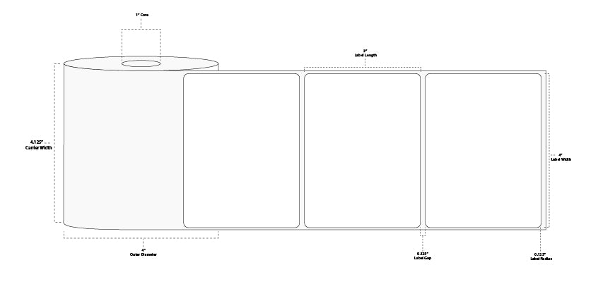 4" x 3" Floodcoated Direct Thermal Paper Label; Perforated; 1" Core; 4" OD; 12 Rolls/carton (500 Labels/roll) - 032 Red