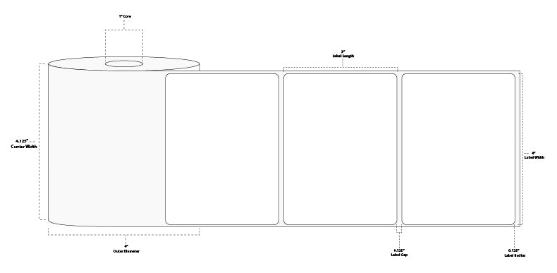 4" x 3" Floodcoated Direct Thermal Paper Label; Perforated; 1" Core; 4" OD; 12 Rolls/carton (500 Labels/roll) - 345 Green