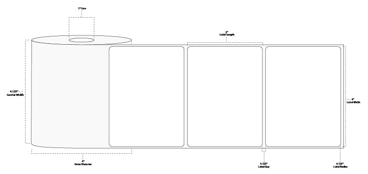 4" x 3" Floodcoated Direct Thermal Paper Label; Perforated; 1" Core; 4" OD; 12 Rolls/carton (500 Labels/roll) - Pantone Yellow