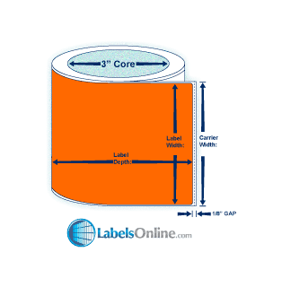 4" x 3" Floodcoated Direct Thermal Paper Label; Perforated; 3" Core; 8" OD; 4 Rolls/carton (1,900 Labels/roll) - 1505 Orange