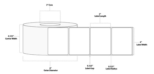 4" x 3" Floodcoated Direct Thermal Paper Label; Perforated; 3" Core; 8" OD; 4 Rolls/carton (1,900 Labels/roll) - Pantone Yellow