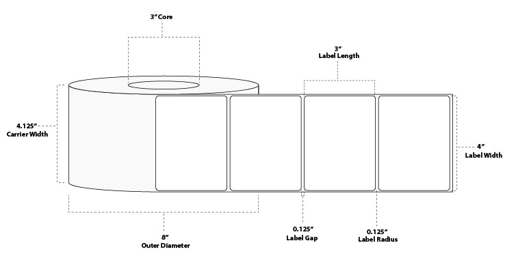 4" x 3" Floodcoated Thermal Transfer Paper Label; Perforated; 3" Core; 8" OD; 4 Rolls/carton (1,900 Labels/roll) - 136 Orange