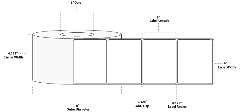 4" x 3" Floodcoated Thermal Transfer Paper Label; Perforated; 3" Core; 8" OD; 4 Rolls/carton (1,900 Labels/roll) - Pantone Yellow