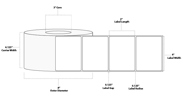 4" x 3" Fluorescent Floodcoated Thermal Transfer Paper Label; Perforated; 3" Core; 8" OD; 4 Rolls/carton (1,900 Labels/roll) - 804 Fluorescent Orange