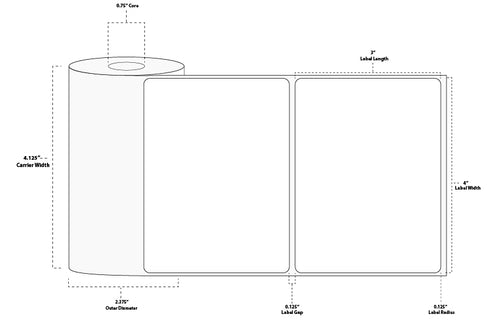 4" x 3" Premium Direct Thermal Paper Label; Perforated; 0.75" Core; 2.375" OD; 24 Rolls/carton (200 Labels/roll)