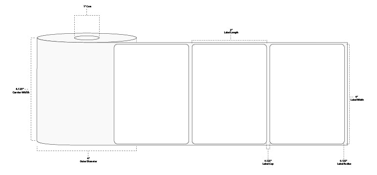 4" x 3" Premium Direct Thermal Paper Label; Perforated; 1" Core; 4" OD; 16 Rolls/carton (500 Labels/roll)