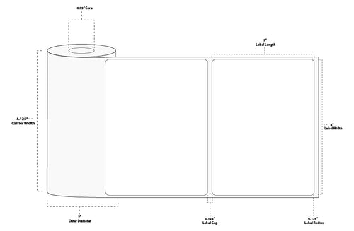 4" x 3" Standard Direct Thermal Paper Label; Perforated; 0.75" Core; 2" OD; 36 Rolls/carton (200 Labels/roll) - Black sensing mark on liner