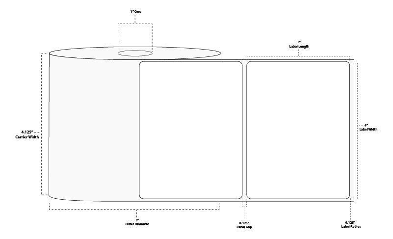 4" x 3" Standard Direct Thermal Paper Label; Perforated; 1" Core; 5" OD; 4 Rolls/carton (850 Labels/roll)