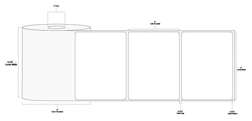 4" x 3" Standard Thermal Transfer Paper Label; Perforated; 1" Core; 4" OD; 12 Rolls/carton (500 Labels/roll)