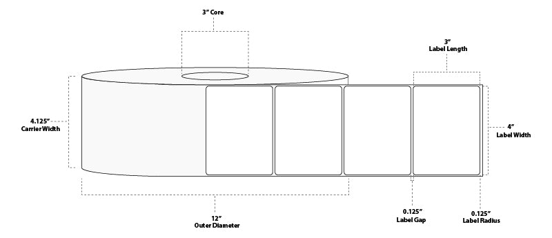 4" x 3" Standard Thermal Transfer Paper Tag; Perforated; 3" Core; 12" OD; 4 Rolls/carton (1,310 Tags/roll)