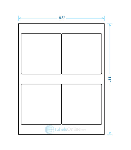 4" x 4" sheet labels, 4 per sheet, crystal clear