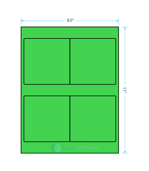 4" x 4" sheet labels, 4 per sheet, fluorescent green