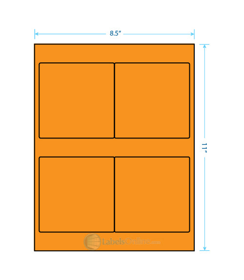 4" x 4" sheet labels, 4 per sheet, fluorescent orange