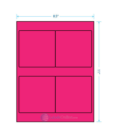 4" x 4" sheet labels, 4 per sheet, fluorescent pink
